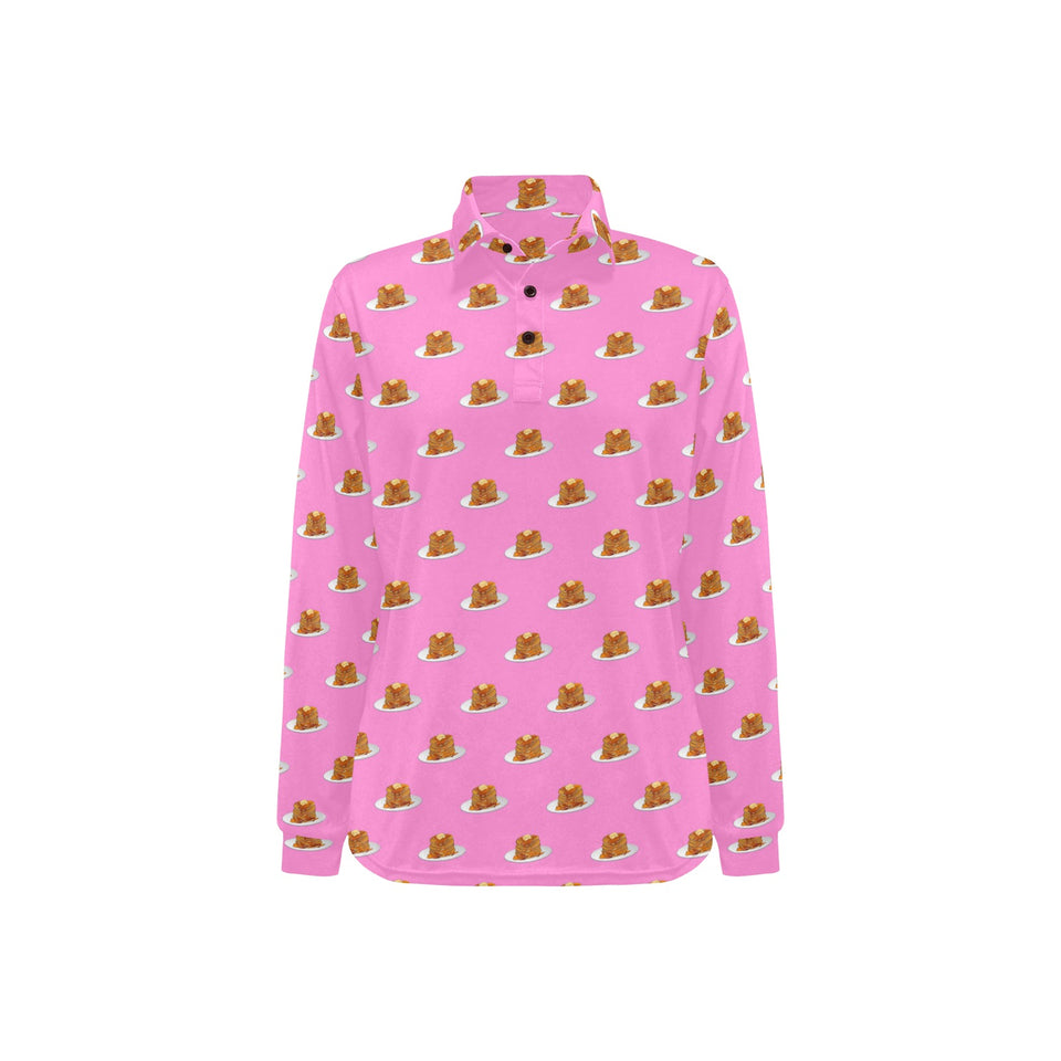 Pancake Pattern Print Design 04 Women's Long Sleeve Polo Shirt