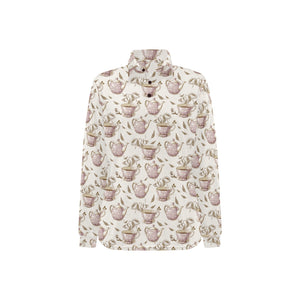 Tea pots Pattern Print Design 03 Women's Long Sleeve Polo Shirt