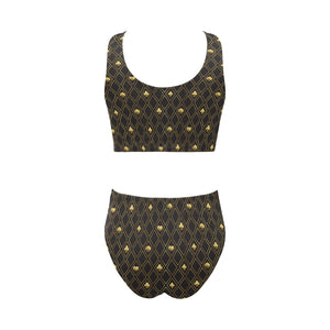 Casino Cards Suits Pattern Print Design 01 Chest Bowknot High Waisted Bikini Swimsuit