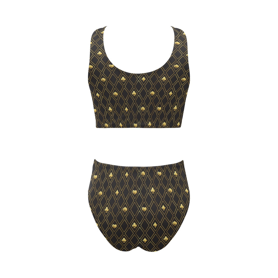 Casino Cards Suits Pattern Print Design 01 Chest Bowknot High Waisted Bikini Swimsuit