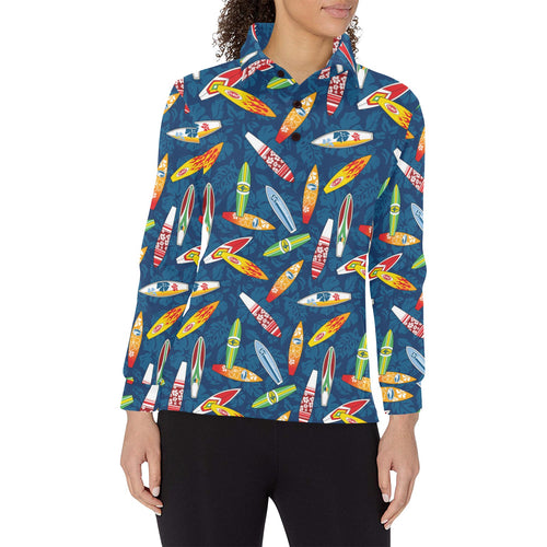 Surfboard Pattern Print Design 01 Women's Long Sleeve Polo Shirt