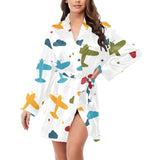 Airplane star cloud colorful Women's Long Sleeve Belted Night Robe