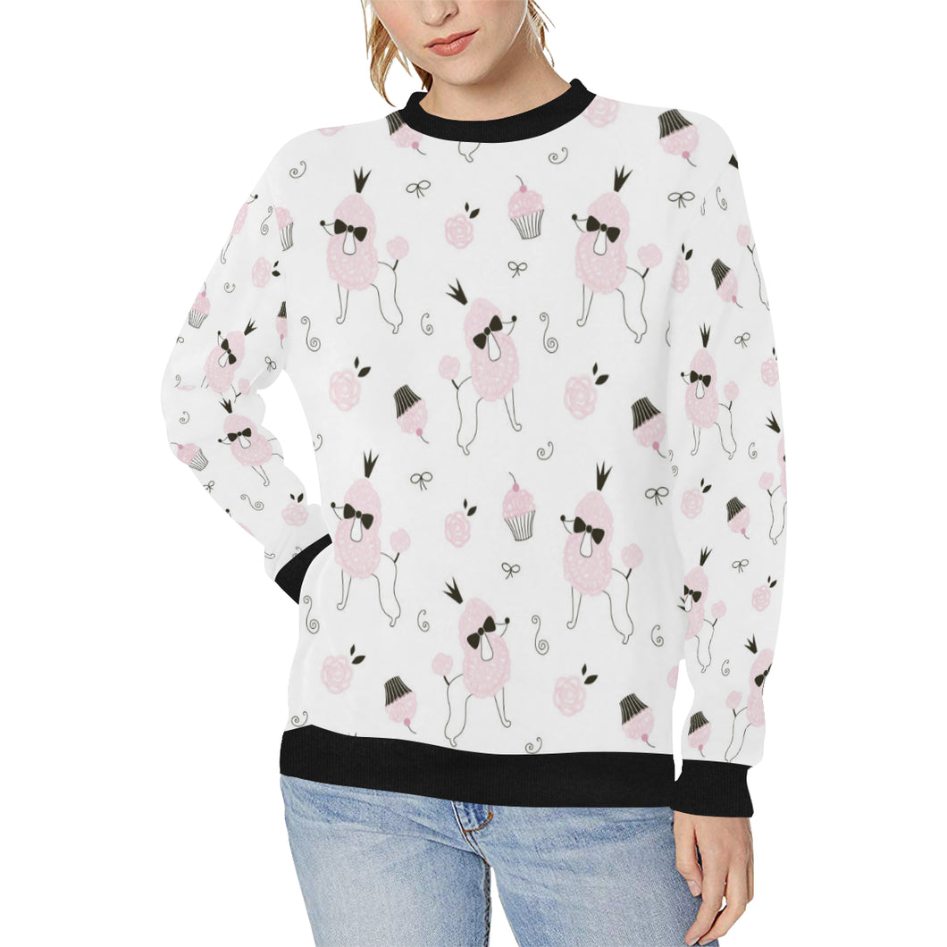 Poodle dog rose cake pattern Women's Crew Neck Sweatshirt