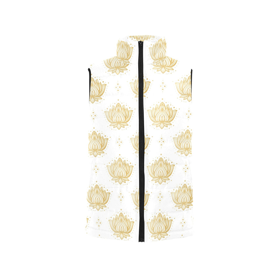 Gold Ornamental lotue waterlily symbol pattern Women's Padded Vest