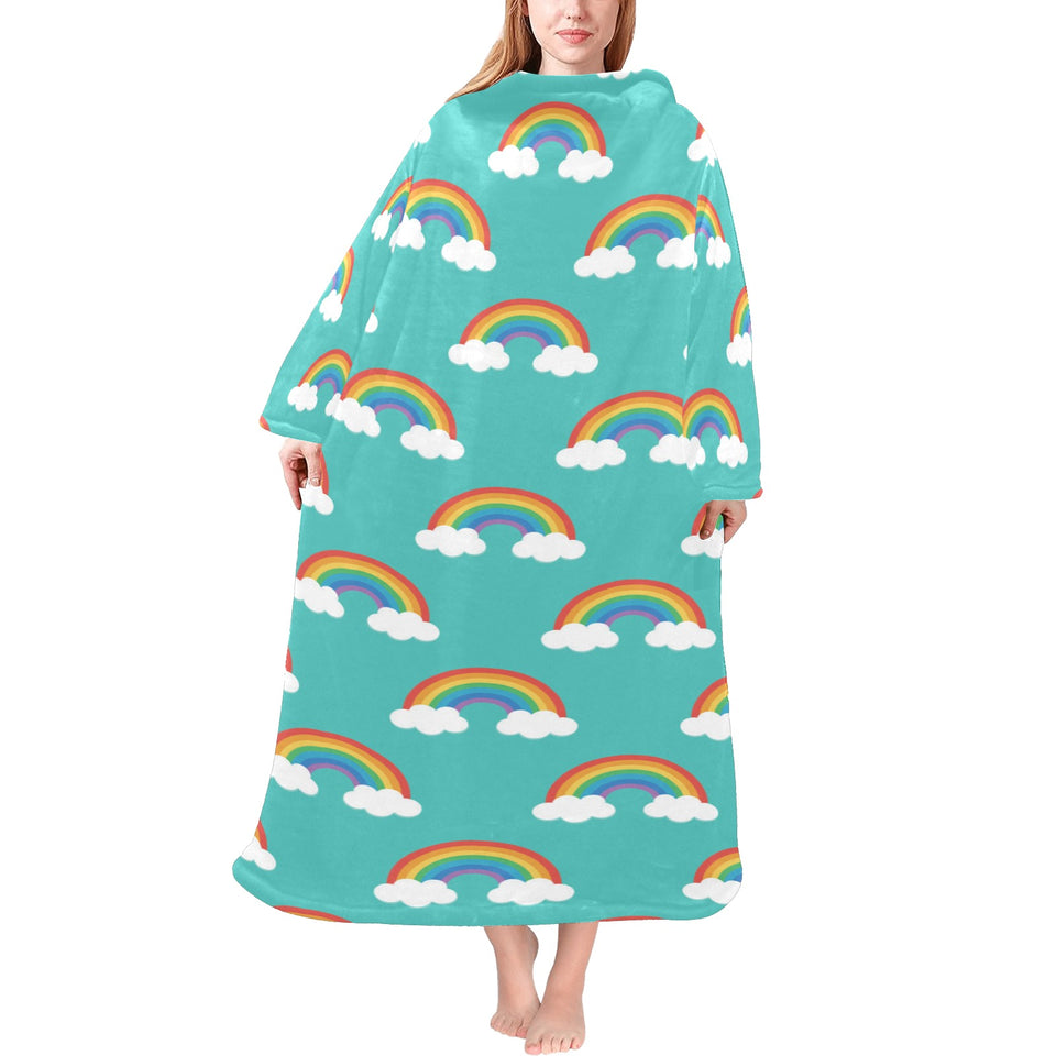 Rainbow pattern green background Blanket Robe with Sleeves