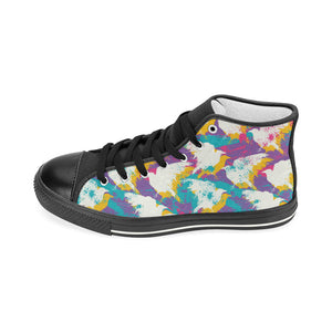 Colorful crow illustration pattern Women's High Top Canvas Shoes Black