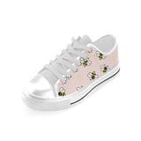 Cute bee flower pattern pink background Men's Low Top Shoes White