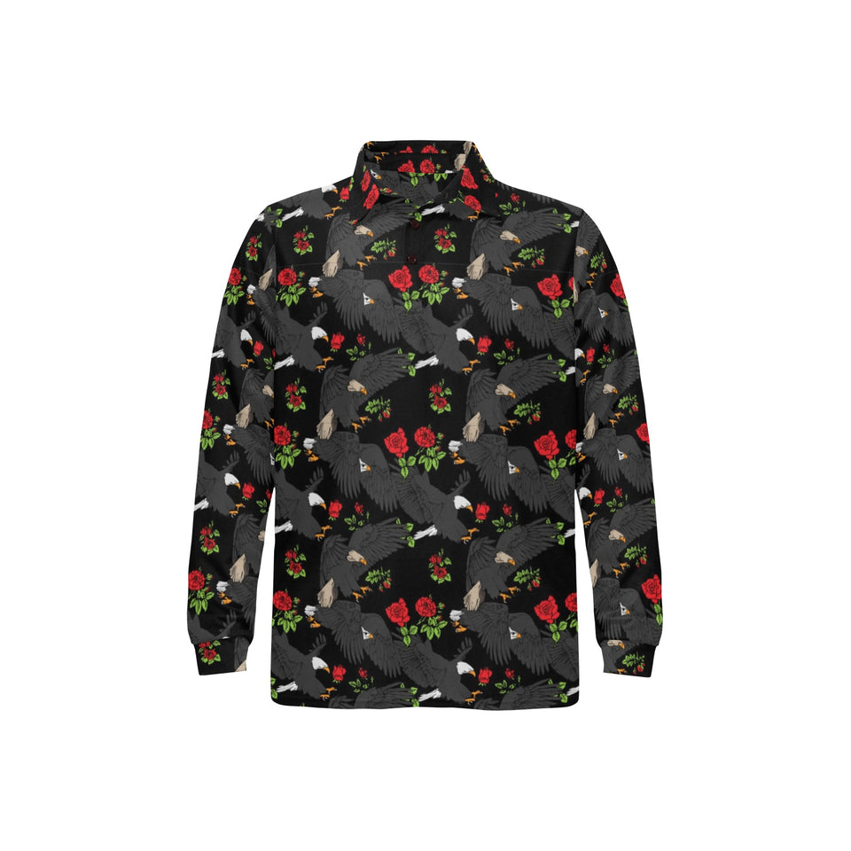 Eagle Pattern Print Design 04 Men's Long Sleeve Polo Shirt