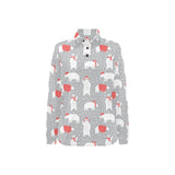 Cute polar bear christmas snow pattern Women's Long Sleeve Polo Shirt