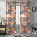 Bonsai bamboo stork japanese pattern brown theme Gauze Curtain