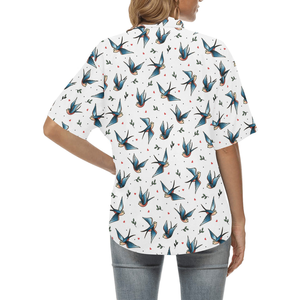 Swallow Pattern Print Design 04 Women's All Over Print Hawaiian Shirt