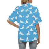 Cute sea lion seal pattern background Women's All Over Print Hawaiian Shirt