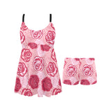 Rose Pattern Print Design 02 Chest Sexy Pleated Two Piece Swim Dress