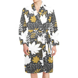 Beautiful gold autumn maple leaf pattern Men's Long Sleeve Belted Night Robe