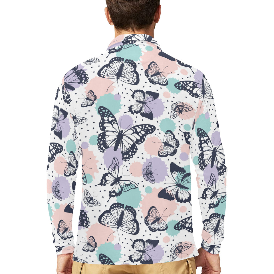 Butterfly pattern Men's Long Sleeve Polo Shirt