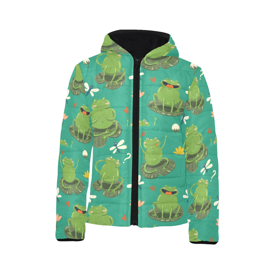 Cute frog dragonfly design pattern Kids' Boys' Girls' Padded Hooded Jacket