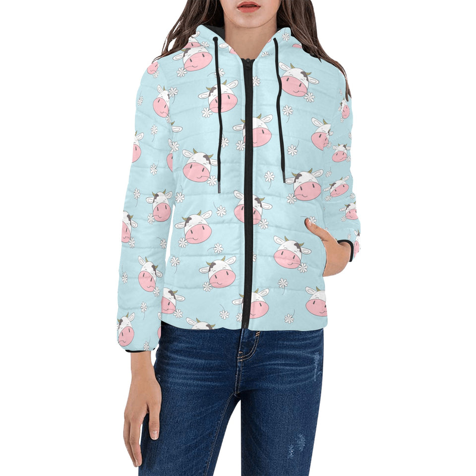 Cute cow flower pattern Women's Padded Hooded Jacket