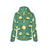 Durian pattern green background Women's Padded Hooded Jacket