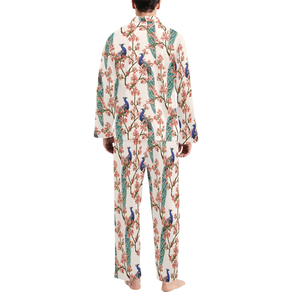 Peacock tropical flower pattern Men's Long Pajama Set