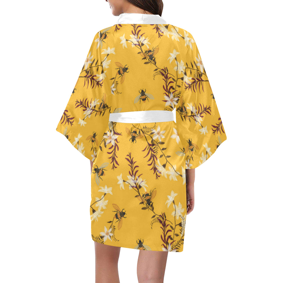 Bee flower pattern Women's Short Kimono Robe