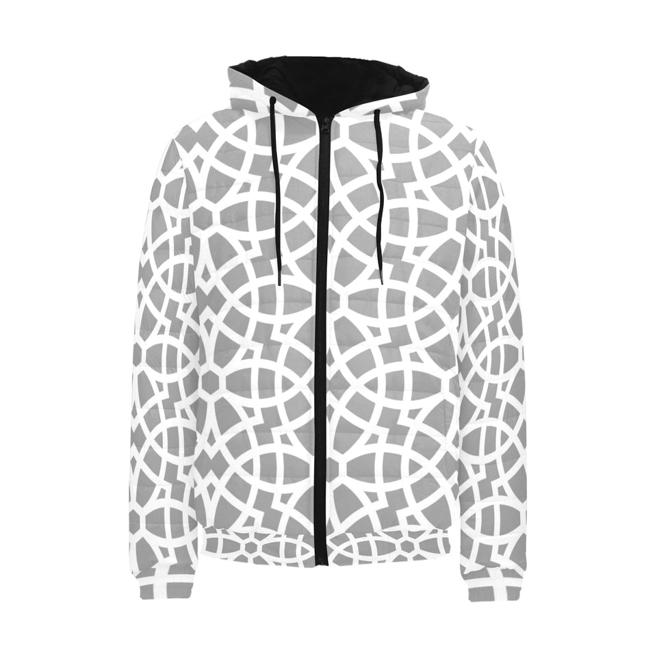 arabic gray pattern Men's Padded Hooded Jacket