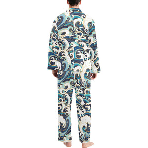 Japanese wave pattern Men's Long Pajama Set