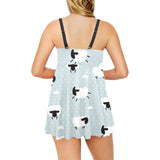 Sheep polka dot cloud pattern Chest Sexy Pleated Two Piece Swim Dress