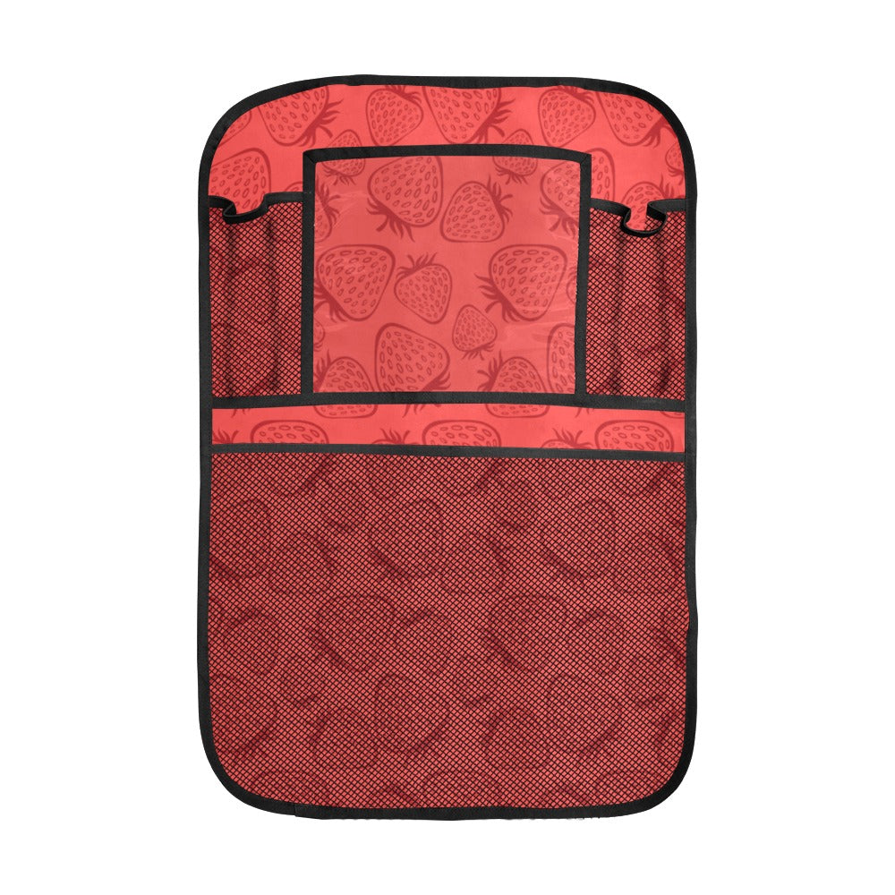 strawberry pattern red background Car Seat Back Organizer
