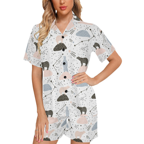 Polar bears star poka dot pattern Women's V-Neck Short Pajama Set
