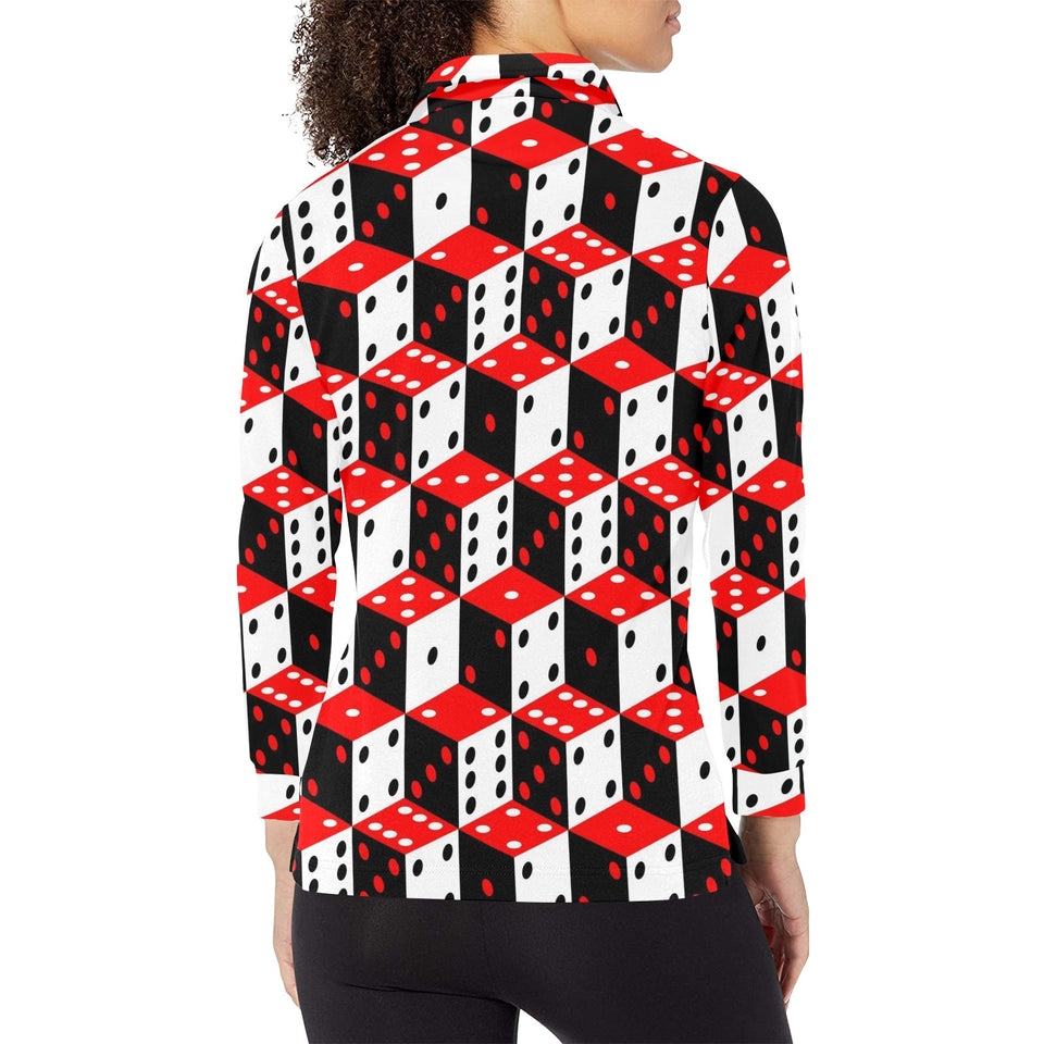 Dice Pattern Print Design 02 Women's Long Sleeve Polo Shirt