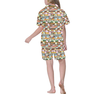 Sun Glasses Pattern Print Design 02 Kids' Boys' Girls' V-Neck Short Pajama Set