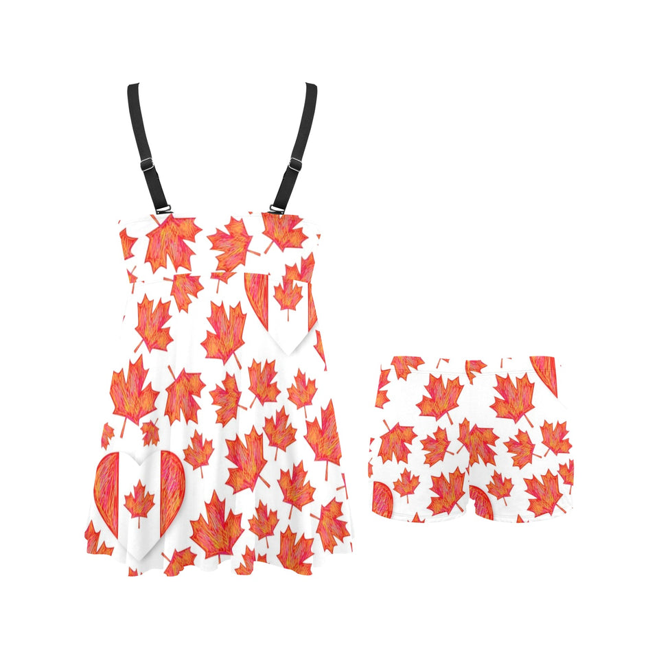 Canada Pattern Print Design 02 Chest Sexy Pleated Two Piece Swim Dress