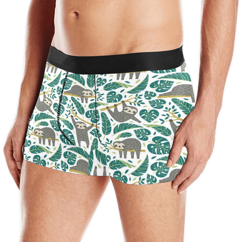Cute sloths tropical palm leaves white background Men's All Over Print Boxer Briefs Men's Underwear