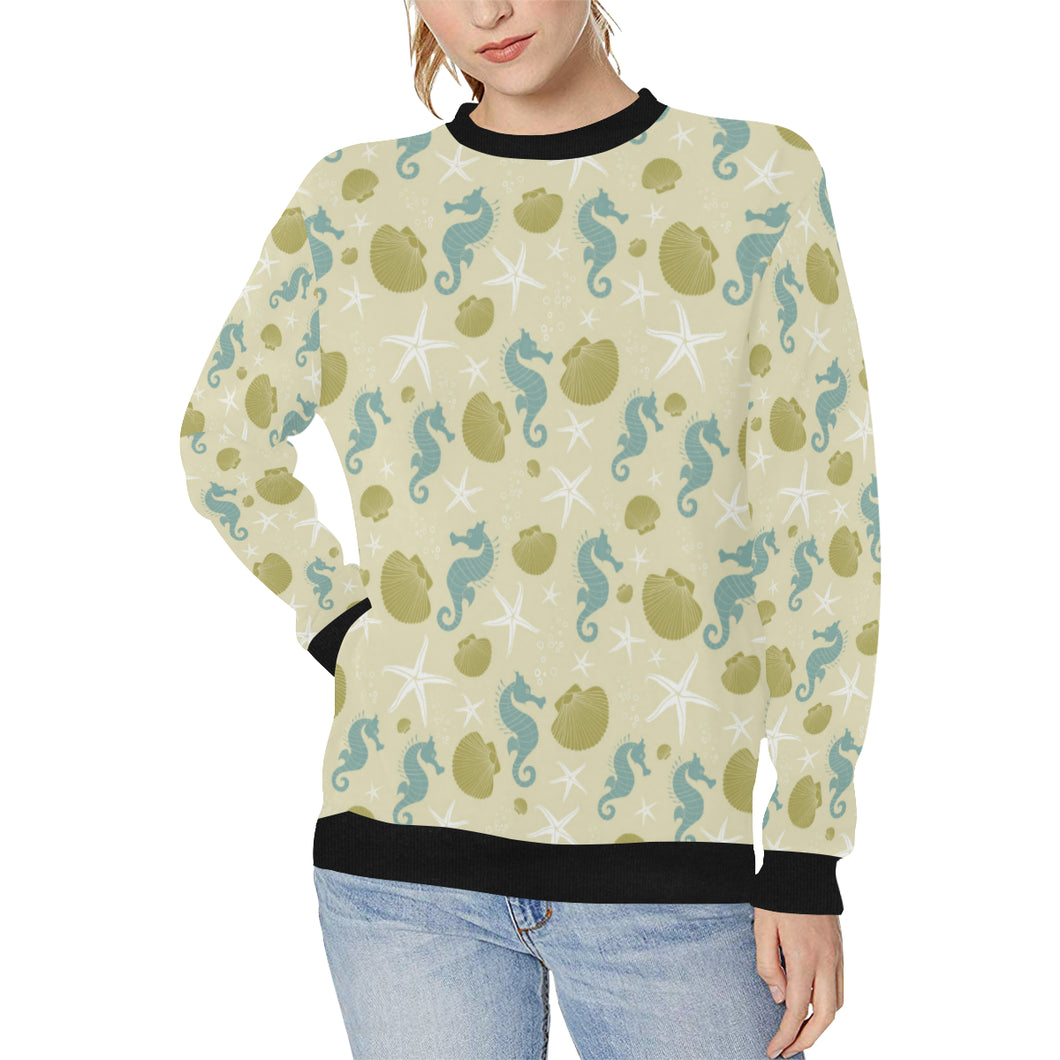 Seahorse shell starfish pattern background Women's Crew Neck Sweatshirt