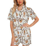 Sloths hanging on the tree pattern Women's V-Neck Short Pajama Set