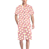 Fried Eggs Pattern Print Design 03 Men's V-Neck Short Pajama Set
