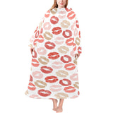 Lips Pattern Print Design 04 Blanket Robe with Sleeves