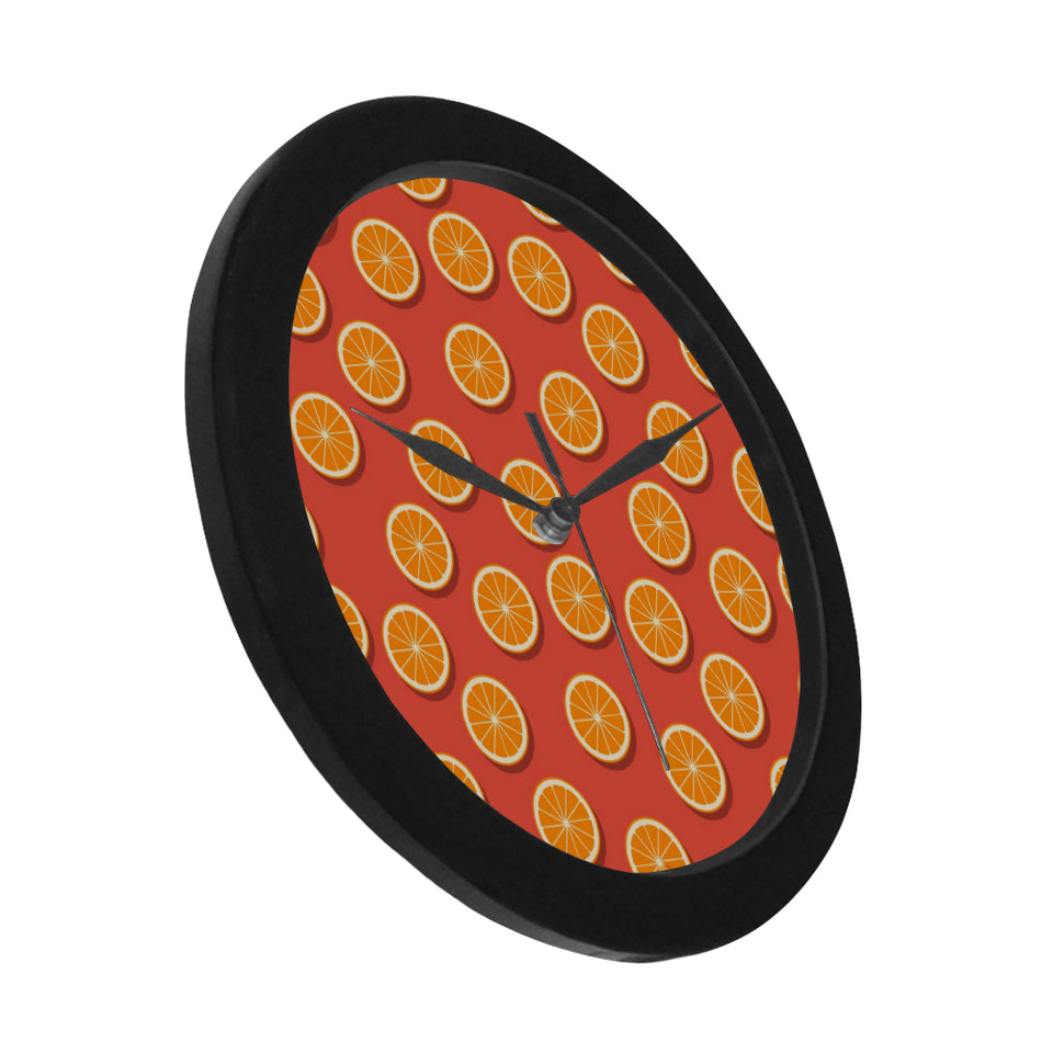 Oranges pattern red background Elegant Black Wall Clock