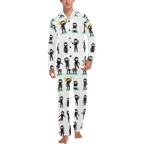 Cute ninja katana sword pattern Men's Long Pajama Set