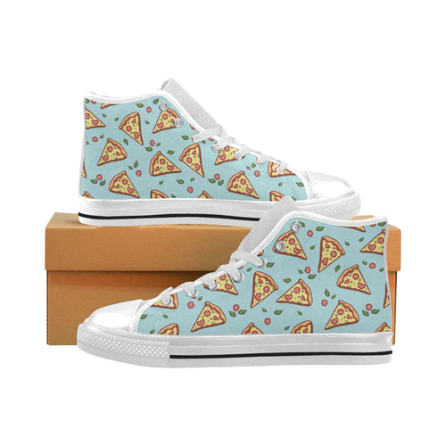 Hand drawn pizza blue background Men's High Top Canvas Shoes White