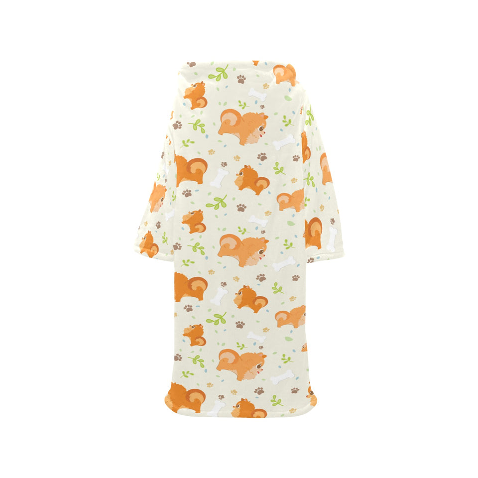 Cute brown pomeranian paw leave bone pattern Blanket Robe with Sleeves