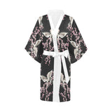 Japanese crane pink sakura pattern Women's Short Kimono Robe