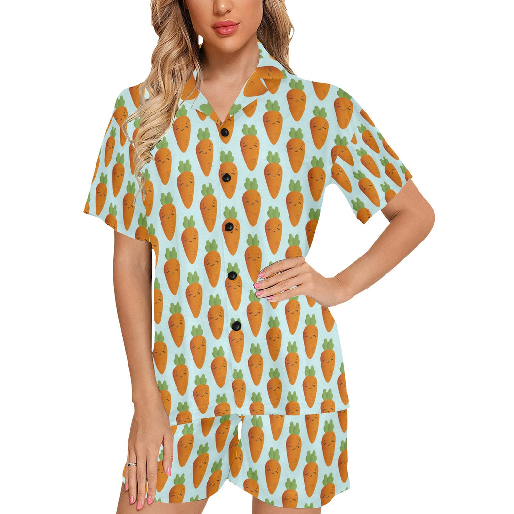 Carrot Pattern Print Design 03 Women's V-Neck Short Pajama Set