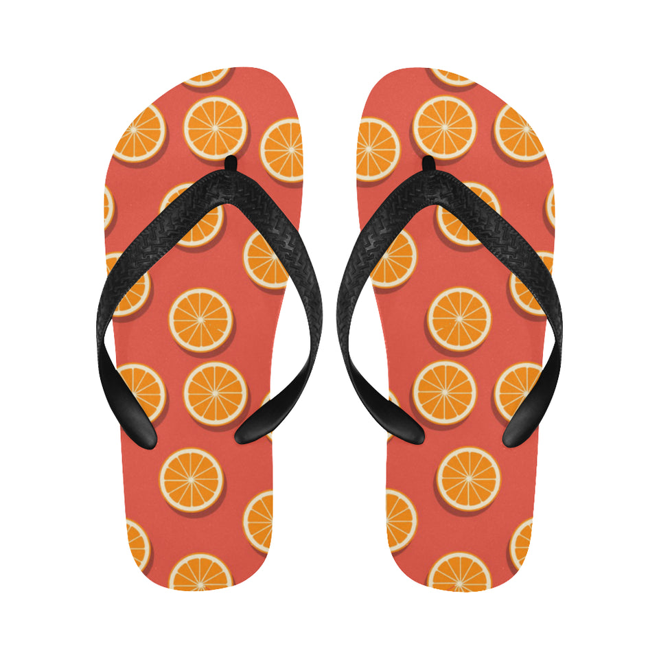 Oranges pattern red background Unisex Flip Flops