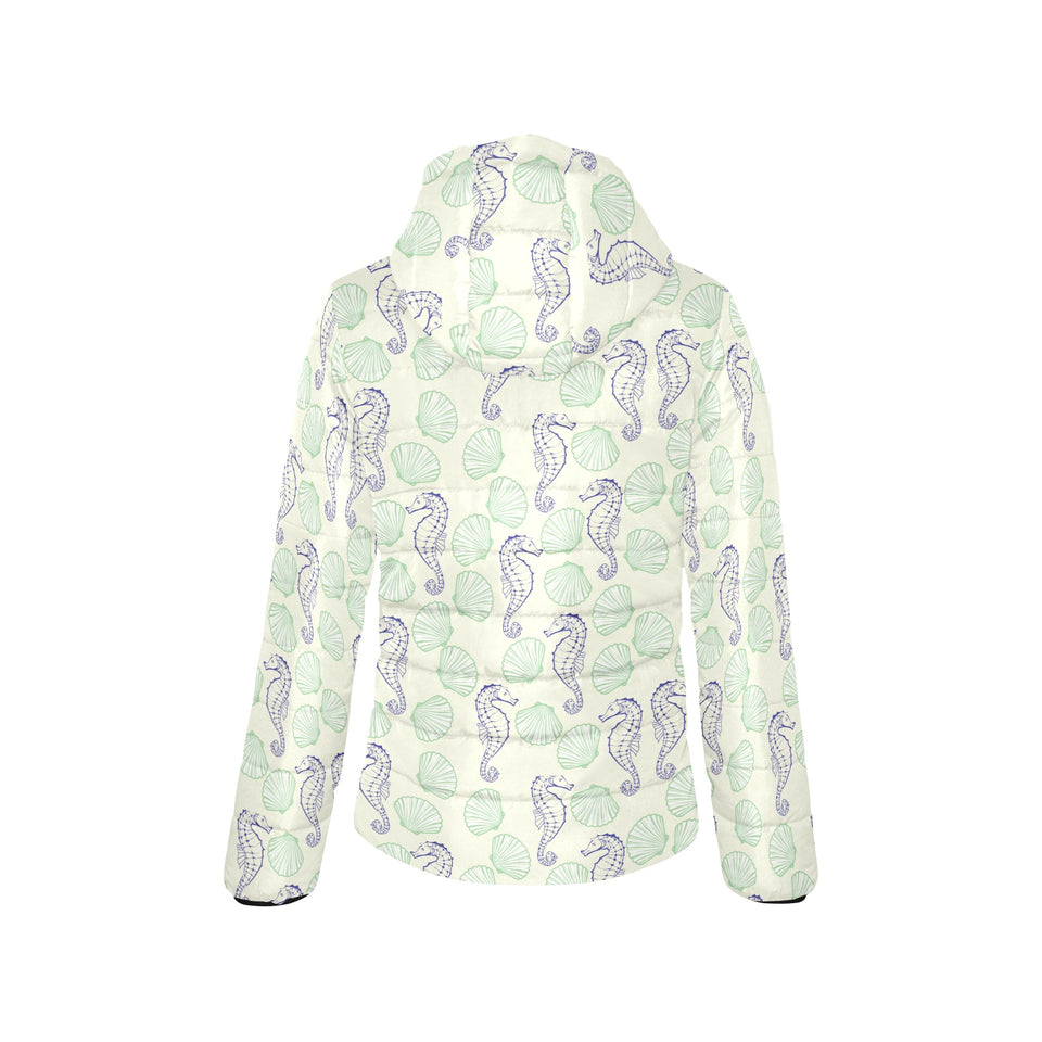 Seahorse shell pattern Women's Padded Hooded Jacket