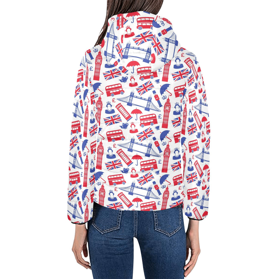 British Pattern Print Design 01 Women's Padded Hooded Jacket