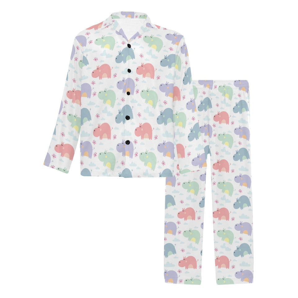 Hippopotamus Pattern Print Design 03 Men's Long Pajama Set