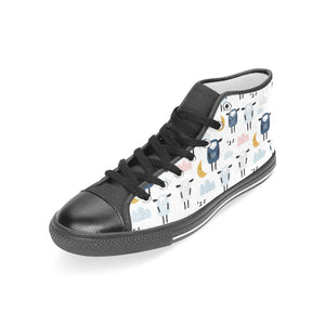 Cute sleeping sheep moon cloud pattern Women's High Top Canvas Shoes Black