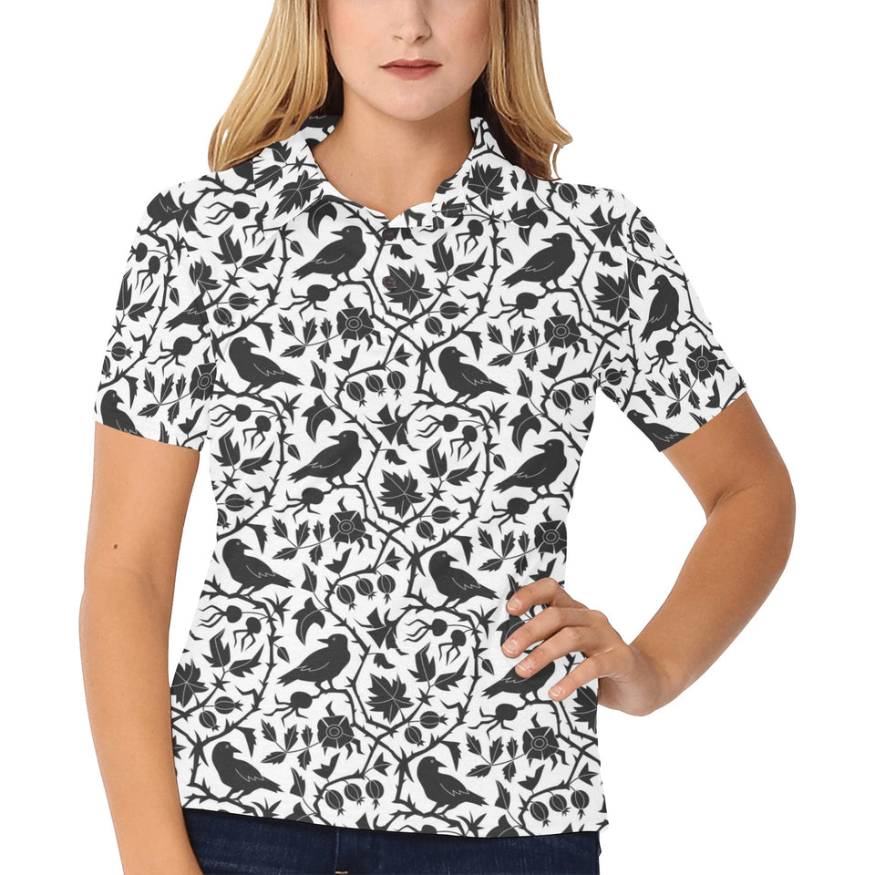 Crow dark floral pattern Women's All Over Print Polo Shirt
