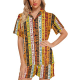 Egypt Hieroglyphics Pattern Print Design 01 Women's V-Neck Short Pajama Set